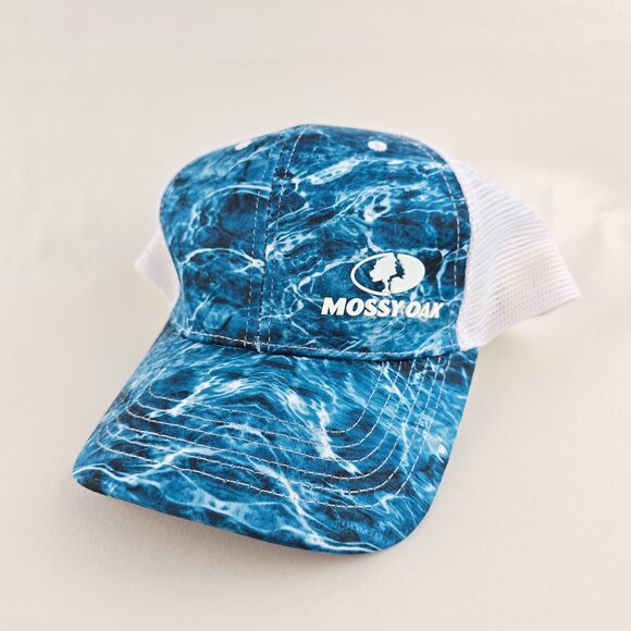 Mossy Oak Hat Mens Blue White Trucker Snapback Water Camo Fishing Outdoors - Picture 1 of 8